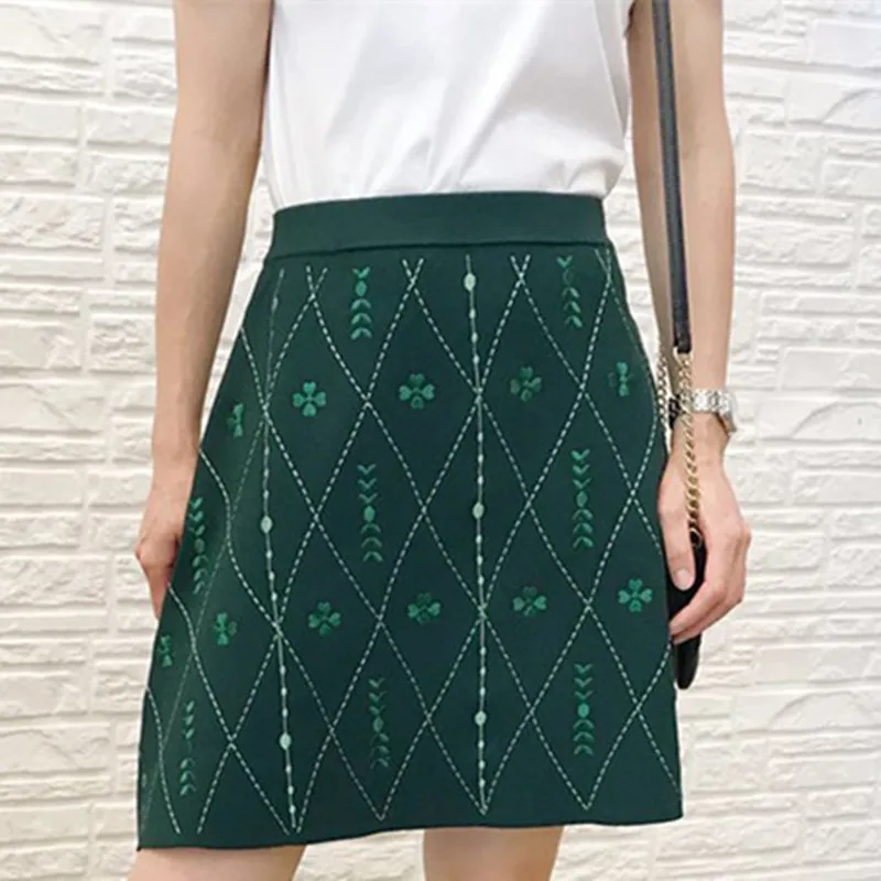 Туника с высокой талией зеленая юбка цветочной вышивкой Женская Винтажная