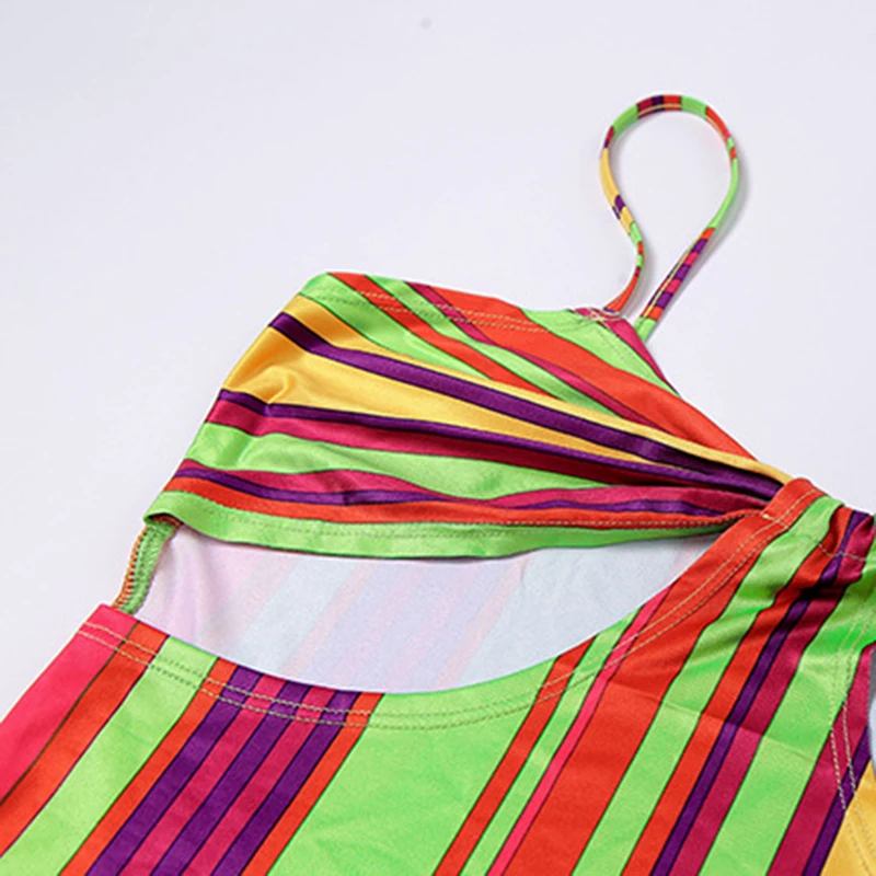 

Showmirror Striped Panelled Mini Dress For Women Camisole Backless Hollow out Skinny Sexy Club Party Hipster Summer Dresses