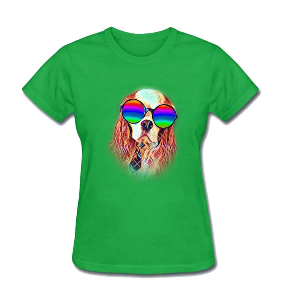 Футболка женская белая спортивная мода хип-хоп 100% хлопок 766 кавалер Кинг чарльз