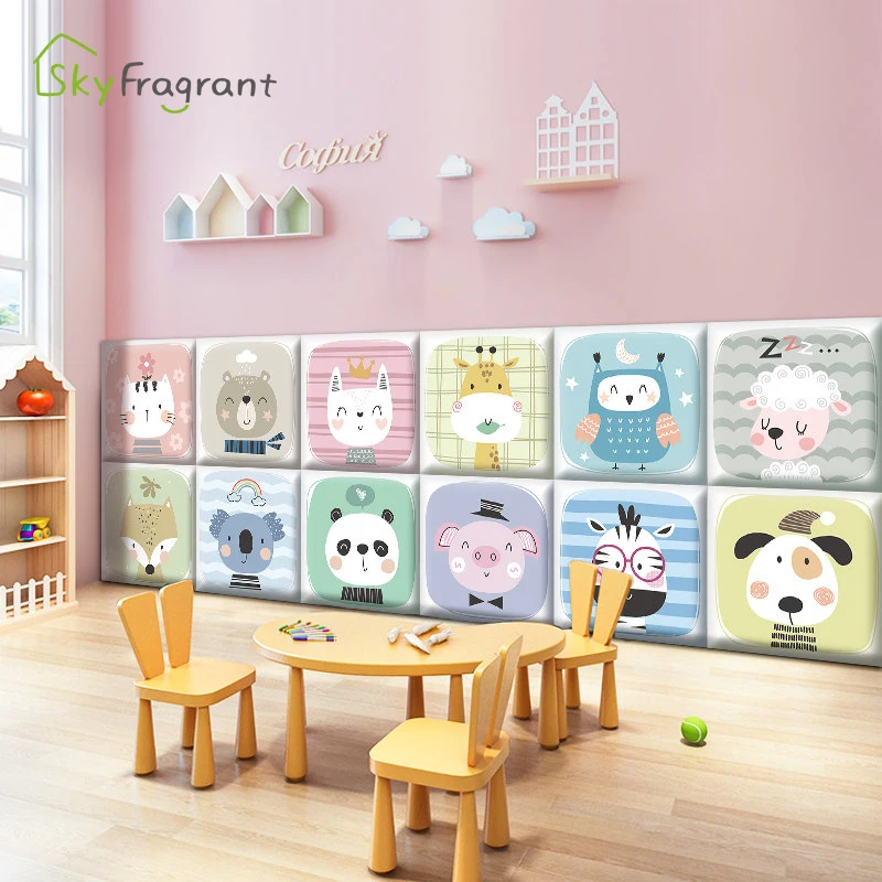 3D Мультяшные животные противоударные мягкие наклейки на стену для детской