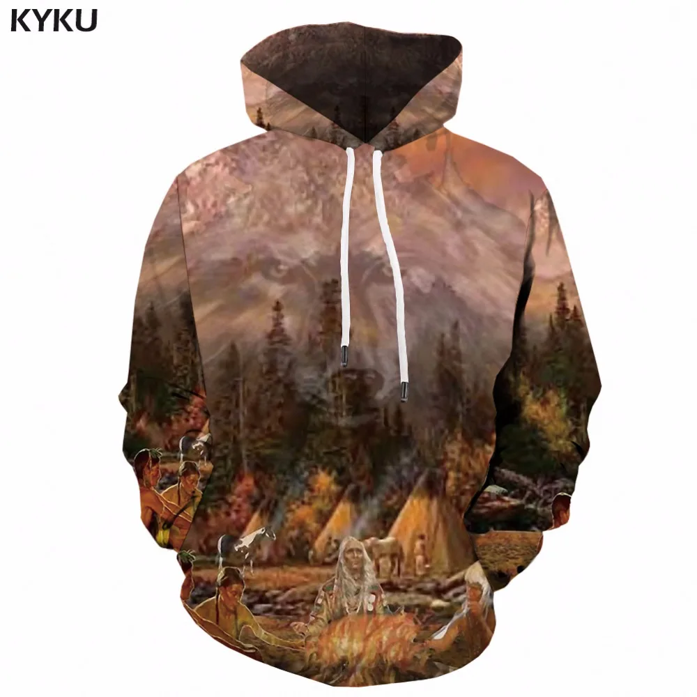

Funny Men's Hooded Sweatshirt Mountain Sweatshirt 3D Printing Harajuku Forest Long Indian Hooded Streetwear