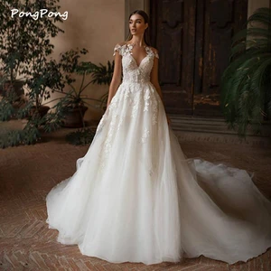 Boho Wedding Dresses 2021 A Line Lace Appliqued Bohemia Bridal Dress Princess Wedding Gowns Vestidos de Novia