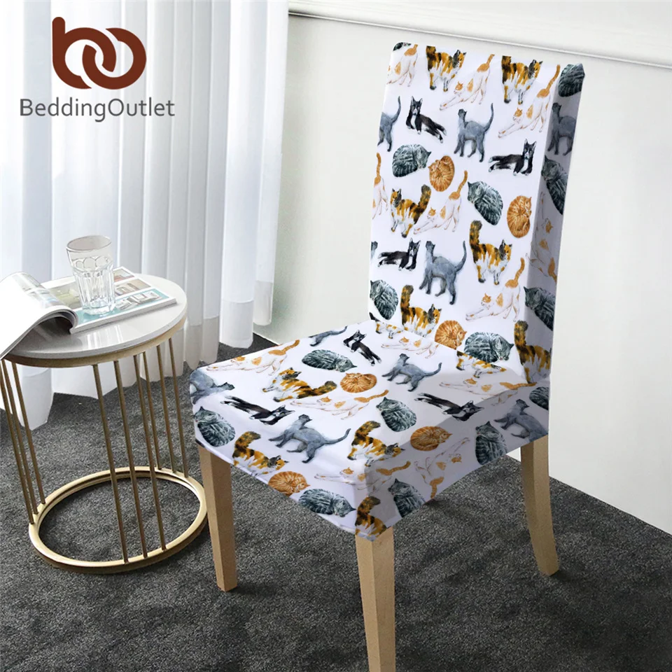 Милые чехлы для стульев с кошками съемные эластичные сидений рисунками животных