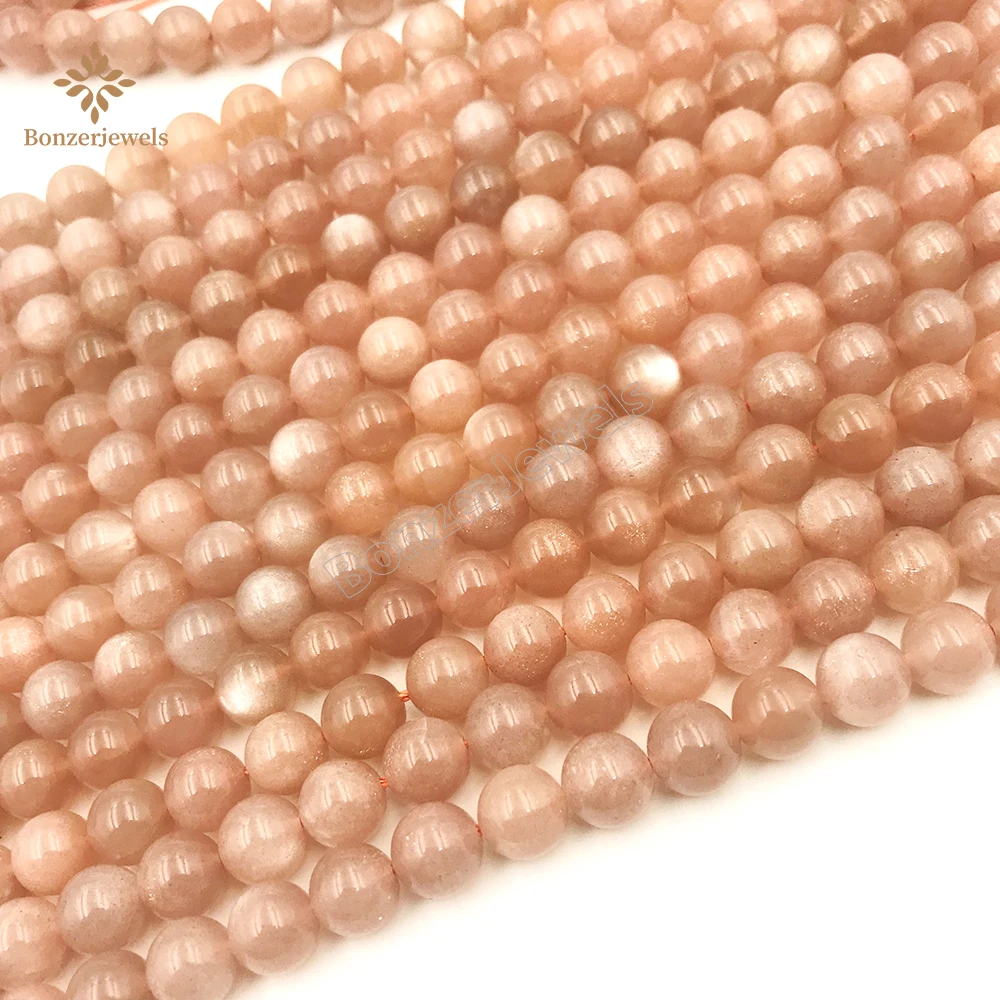 Natural Grade AA Peach Moonstone Real Round Loose Beads 15