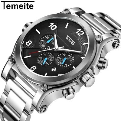 Лидирующий бренд Роскошные мужские часы Temeite Бизнес Кварцевые Большие размеры