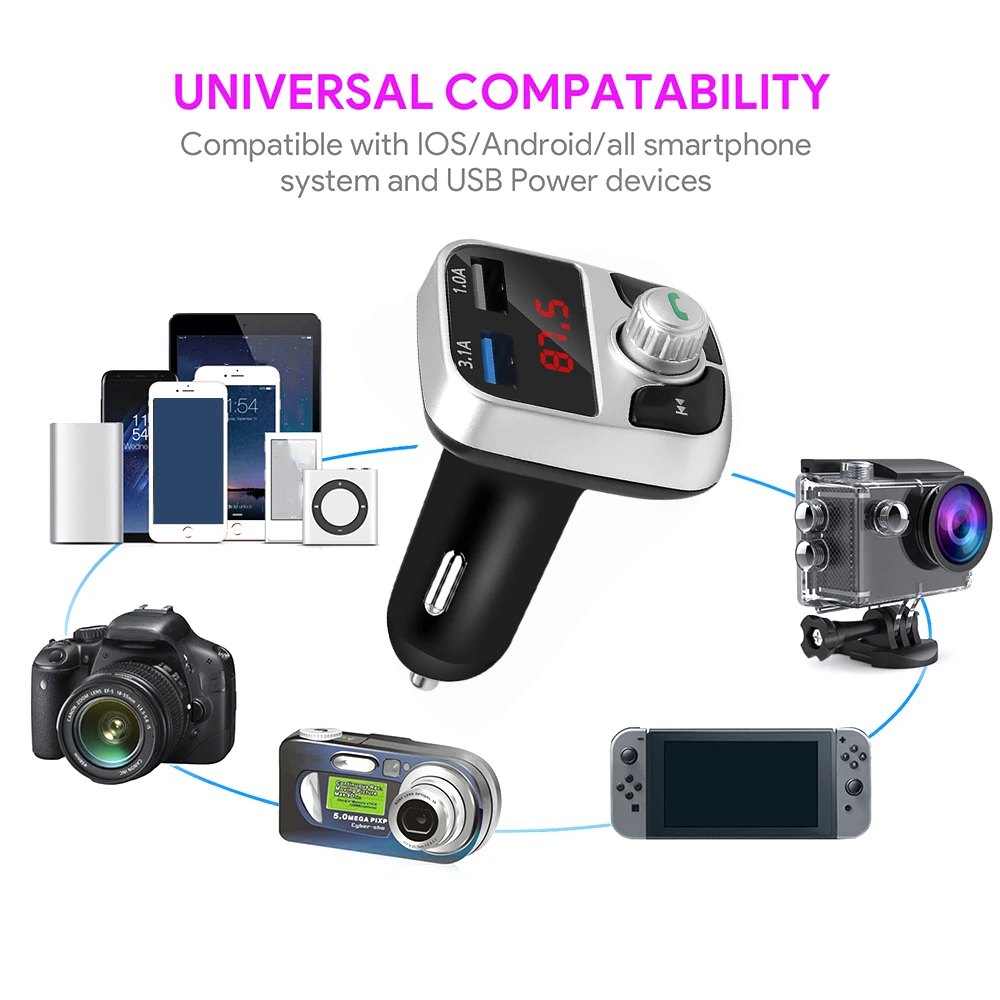 Беспроводной fm передатчик Bluetooth Handsfree аудио приемник быстрое двойное USB зарядное