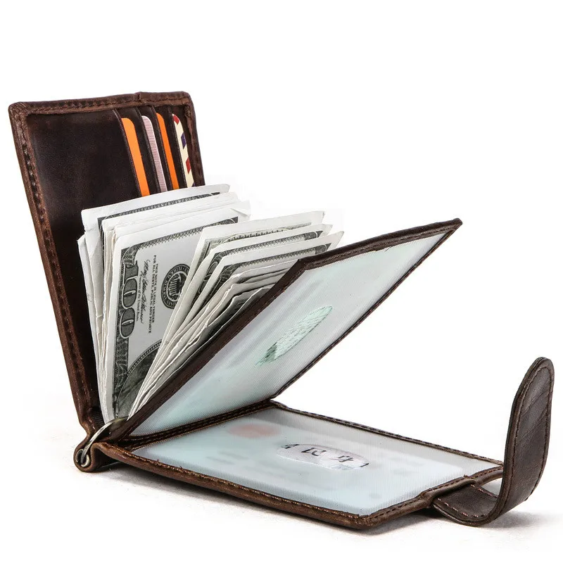 Мужской кошелек из натуральной кожи с зажимом для денег RFID Crazy Horse тонкий двойные