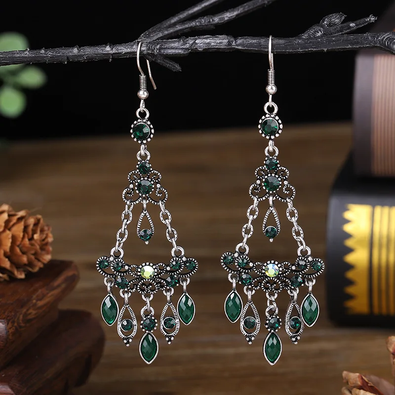 Женские многослойные серьги Стразы винтажные этнические длинные разноцветные