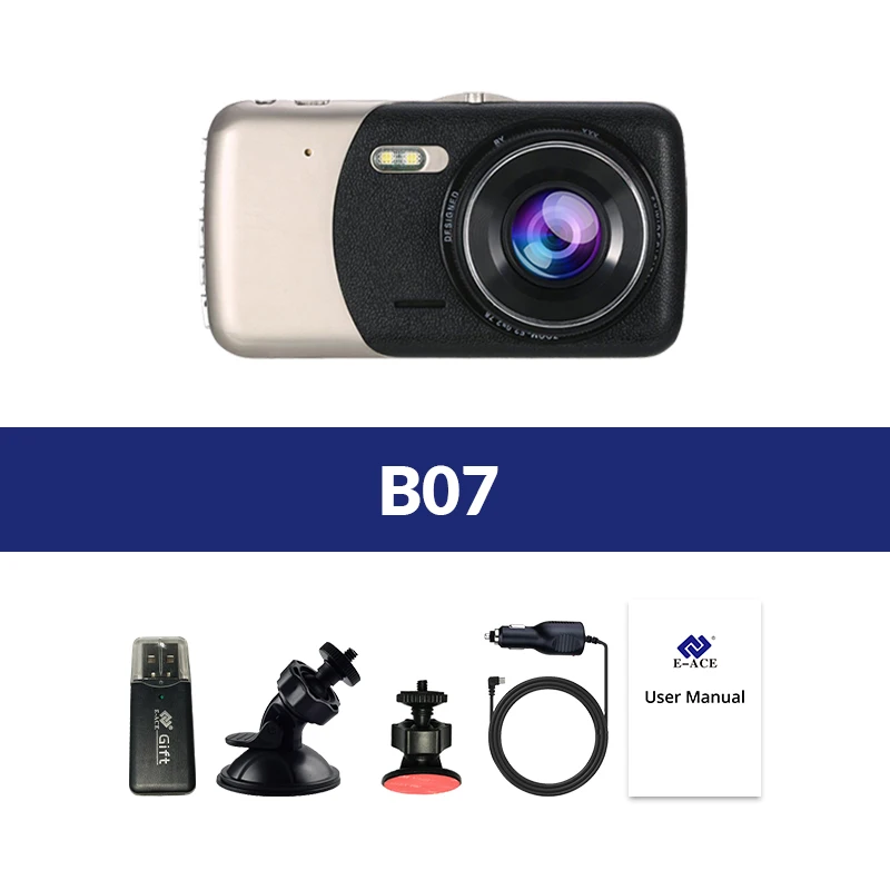 E-ACE B07 FHD 1080P Dashcam 4,0 дюймов ips Автомобильный видеорегистратор двойной объектив видео рекордер с камерой заднего вида ночного видения авто Регистратор