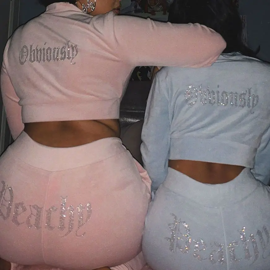 Укороченная куртка и спортивный костюм YICIYA комплект из двух предметов с Стразы