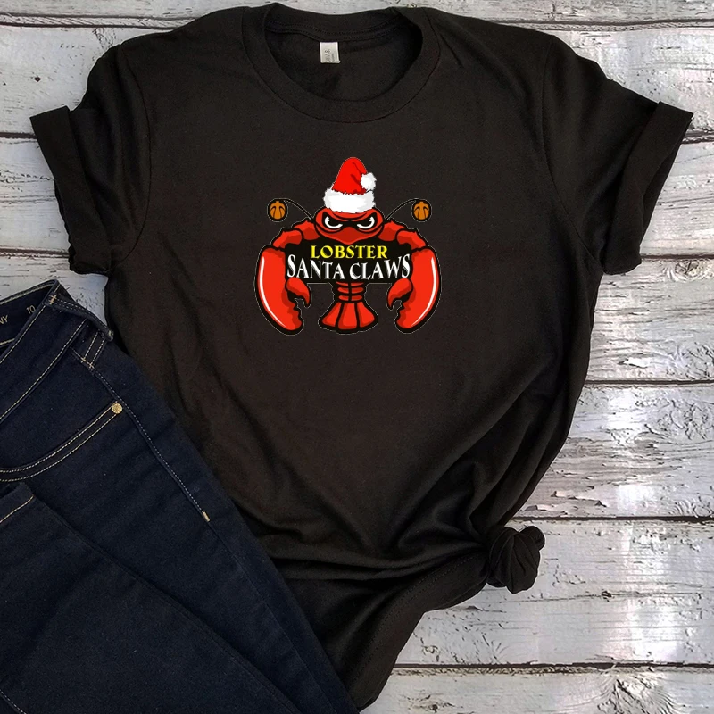

Lobster Santa Christmas Tee Kawaii Clothes 2021 Clothes Women Plus Size Tees Harajuku Vintage Shirts Women Print