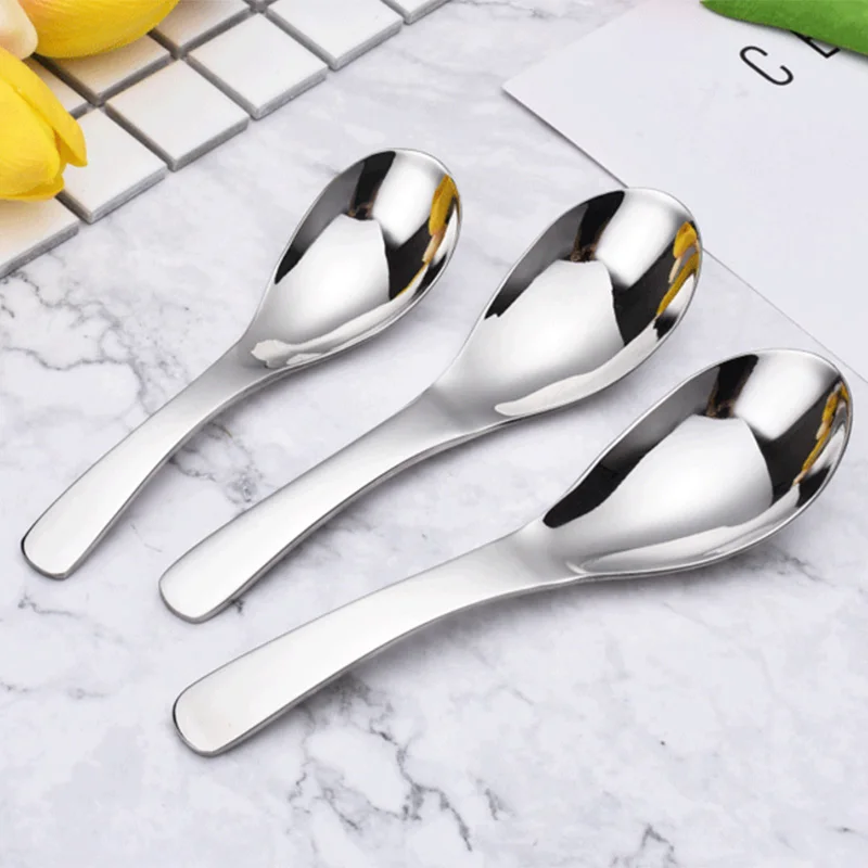 

1Pcs Stainless Steel Chinese Soup Spoons Silver Earl Round Bottom Count Spoons Thick Spoon Tableware Kitchen Tool
