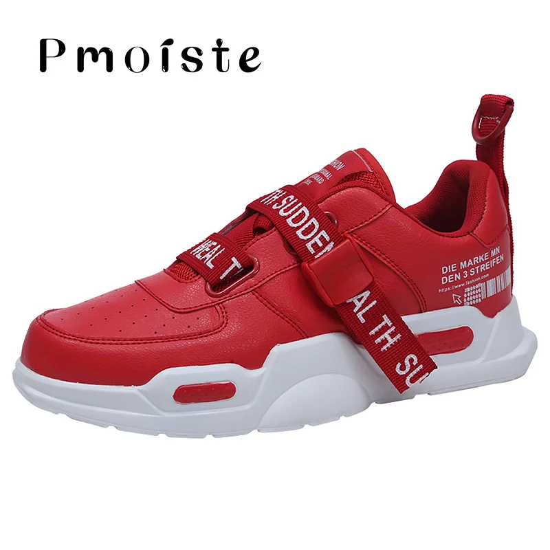 Red Мужские кроссовки на платформе; модные кроссовки с пряжкой; мужские резиновые теннисные кроссовки; мужские повседневные кроссовки на массивном каблуке; Вулканизированная обувь для мальчиков; нескользящая обувь - Цвет: Red