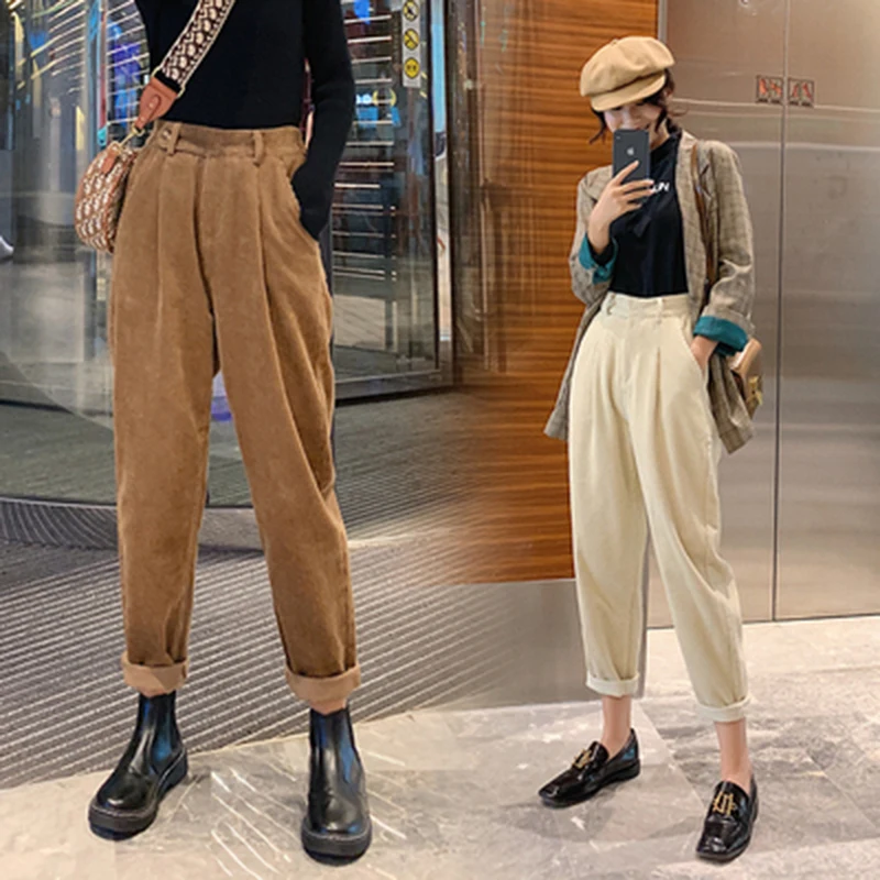 

Corduroy Pants Harem Pants Autumn Winter Women Pants Elastic Waist Casual Black Trousers pantalon femme 2019 Plus Size