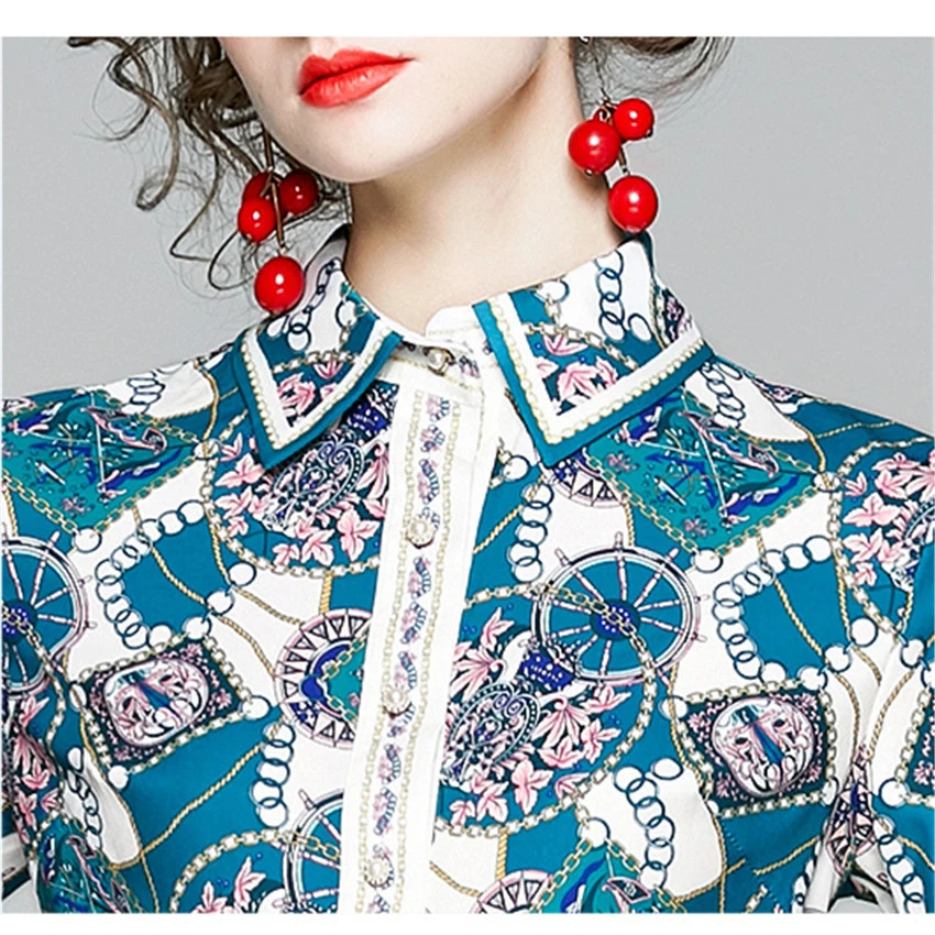 

Runway Dress 2020 European Fashion Women Clothes Spring New Turn Down Collar Vintage Print Shirt Dress Elegant Vestidos