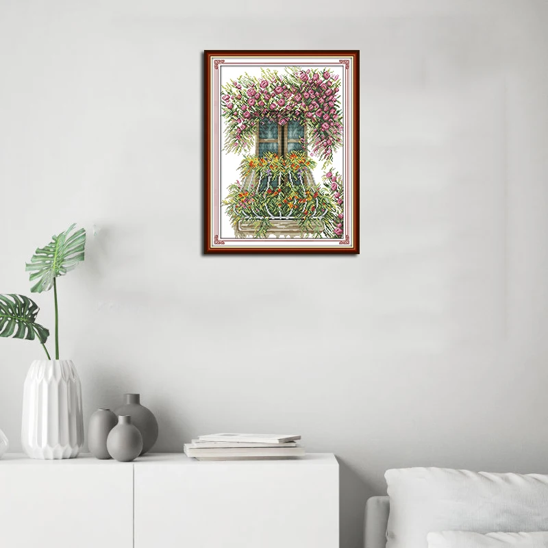 Радость воскресенье Новое поступление вышивка крестиком цветы на подоконнике DMC