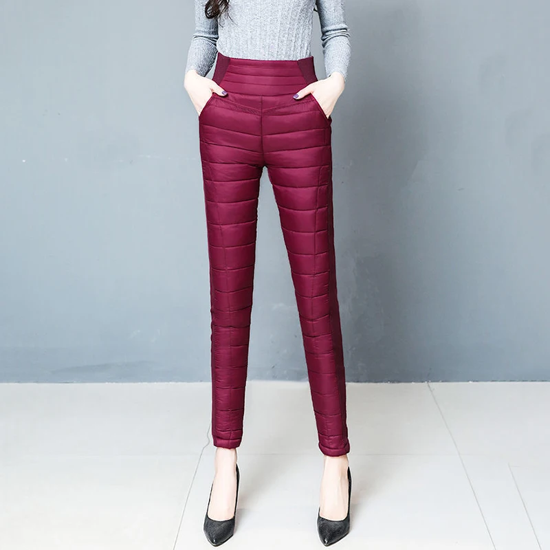 

Новые зимние штаны для женщин утка вниз хлопок без рукавов из бархатистой ткани на джинсы скинни с завышенной талией теплые Формальные Брюк...