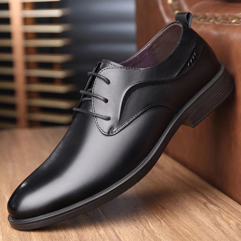 Мужские деловые туфли темно-синие повседневные из натуральной кожи на плоской