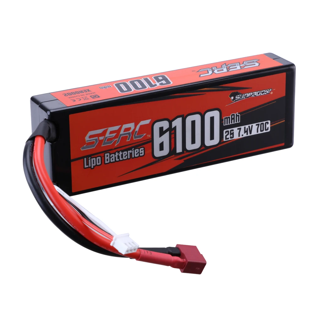 

SUNPADOW 2S 7.4V Lipo Battery 6100mAh 7100mAh 70C Hard Case with T Plug 4mm Bullet for RC Truck Vehicles Tank Buggy Racing Hobby