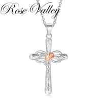 rose valley rose flower pendant necklace for women cross pendants fashion jewelry girls gifts rsn041