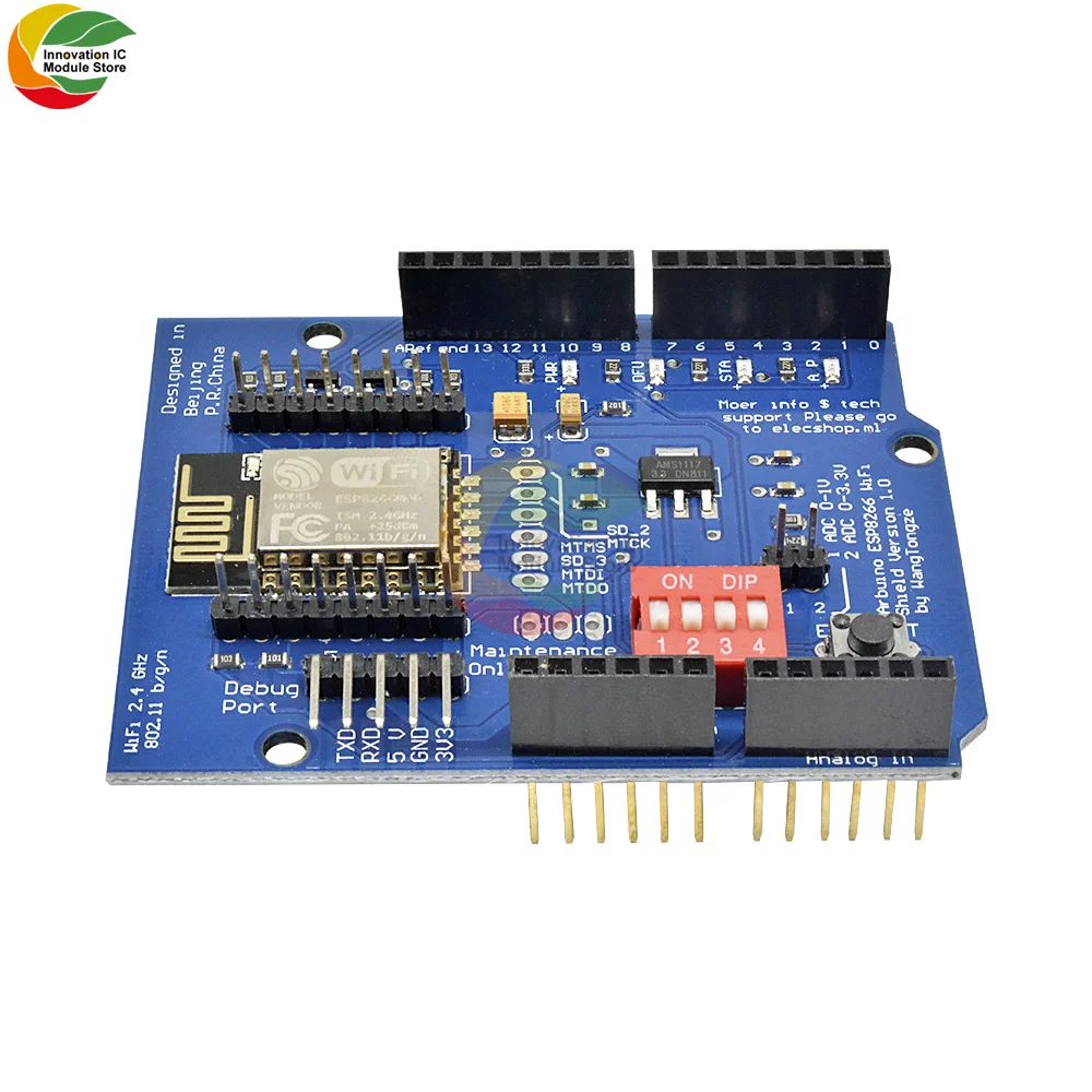 

ESP8266 ESP-12 ESP-12E UART Wifi Wireless Shield Development Board Module For Arduino Mega UNO R3 Mega 3.3V 5V TTL Interface one