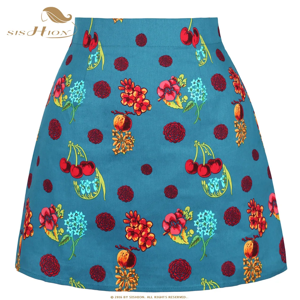 Хлопковая винтажная юбка SISHION с цветочным принтом в виде вишни SS0008 летняя