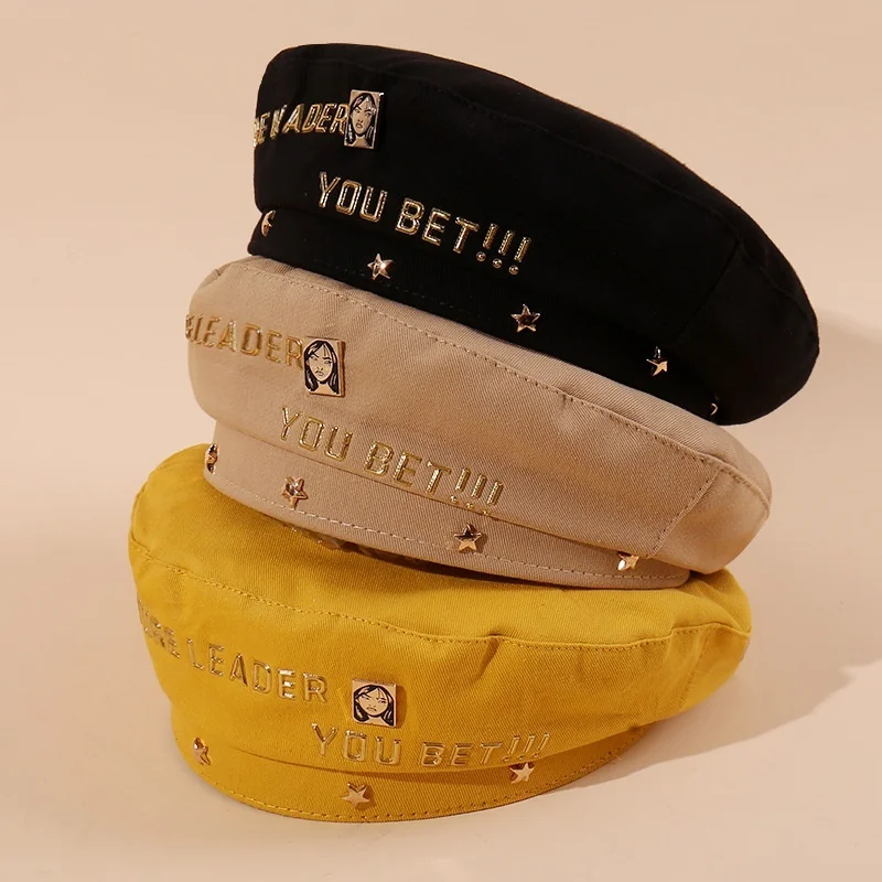 Golden Letter Beret Women's British Hat Japanese Beret Painter Hat Berets Newsboy Hat