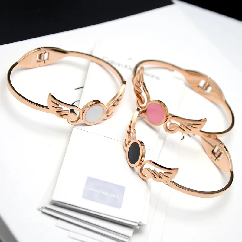 

Luuxry Designs Multi Color Enamel Angle Wing Braided Bracelets For Women Trendy Stainless Steel Couples Bangles Fashion Jewelry