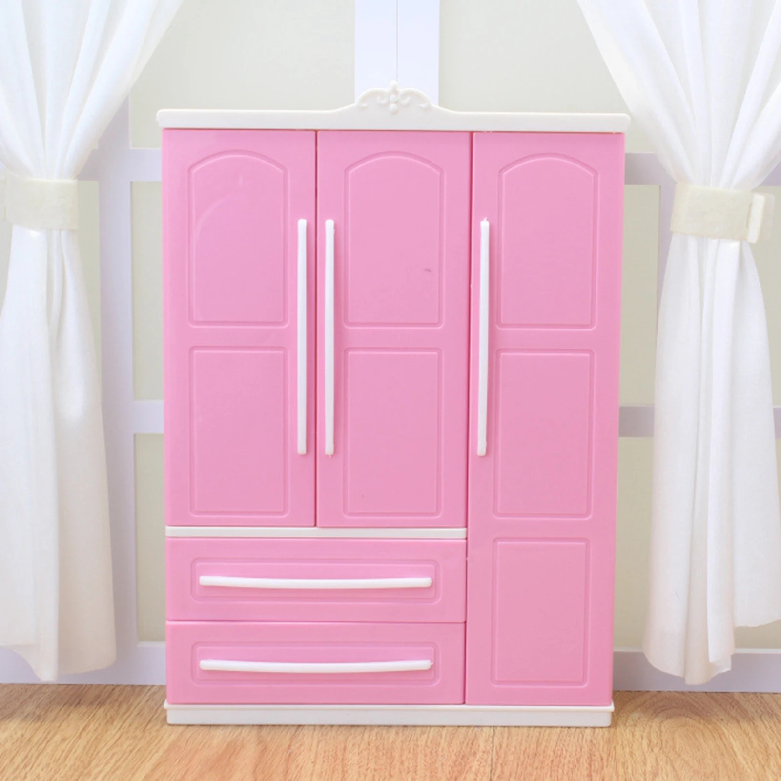 

11.5 Inch Doll Furniture Doll Clothes Cupboard Wardrobe Toys, Three Door Storage