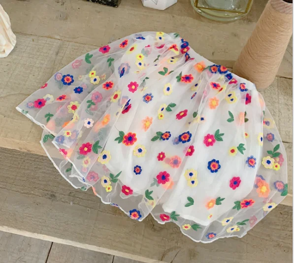 

Summer Fashion Girls Flower 3d Embroidery Mesh Skirts 2021 Baby Girl Cute Princess Skirt