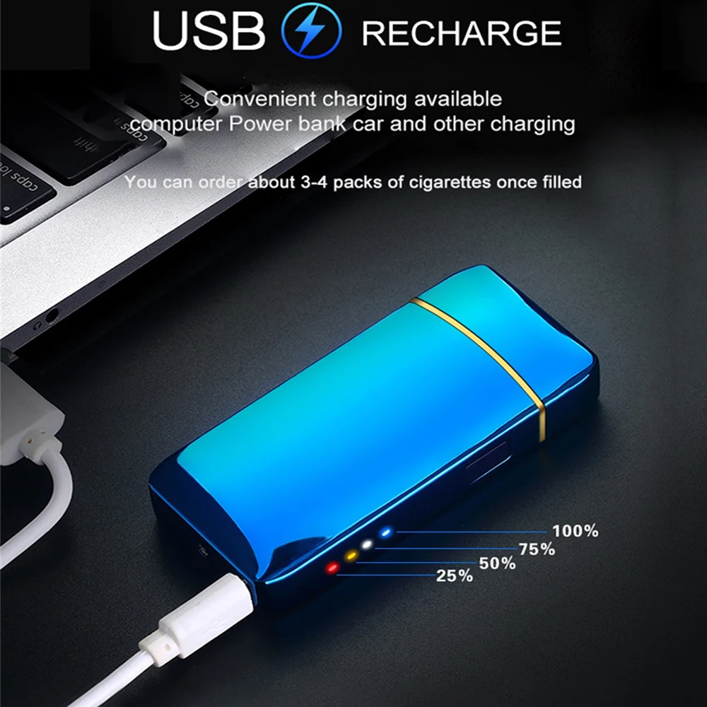 Windproof Electric Dual Arc Lighter USB Rechargeable Flameless Plasma Pulse Cigarette Candle With LED Power Display | Дом и сад