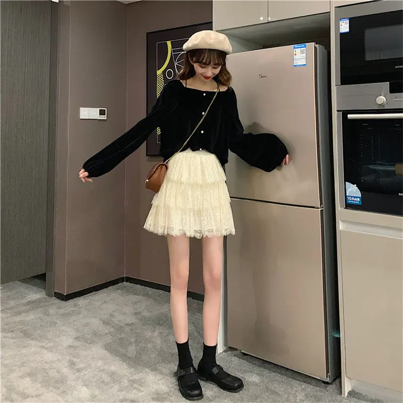 

2020 summer's new Korean versatile pompous fairy skirt with high waist and thin A-line skirt layer cake skirt