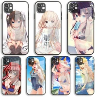 sexy anime kawaii girl soft glass silicone case for iphone 13 12 11 pro x xs max xr 8 7 6 plus se 2020 s mini balck cover