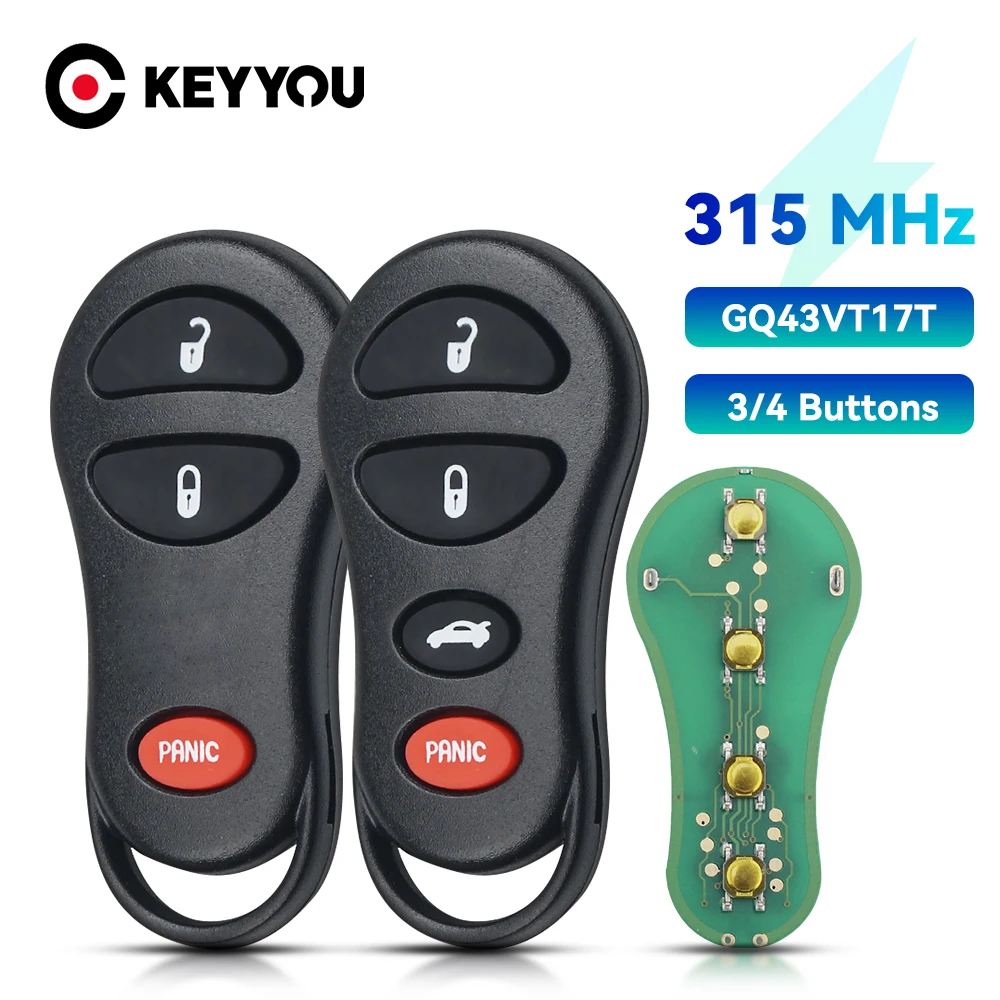 KEYYOU дистанционный Автомобильный ключ для Dodge Jeep Chrysler Concord 300M 2001-2004 GQ43VT17T 3 кнопки 315