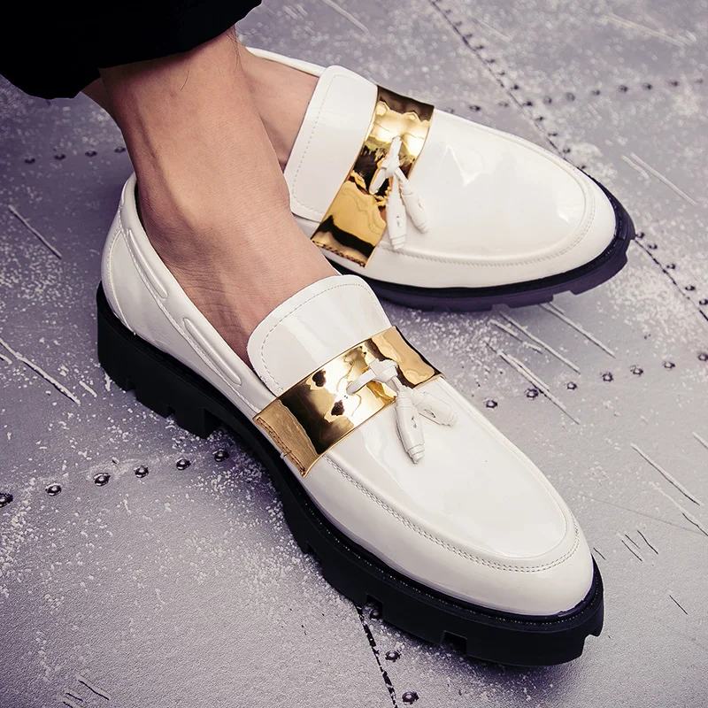 Туфли мужские кожаные с бахромой лоферы повседневная обувь для вечевечерние