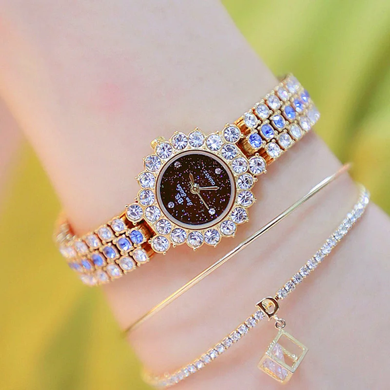 Часы наручные женские под розовое золото с браслетом из нержавеющей