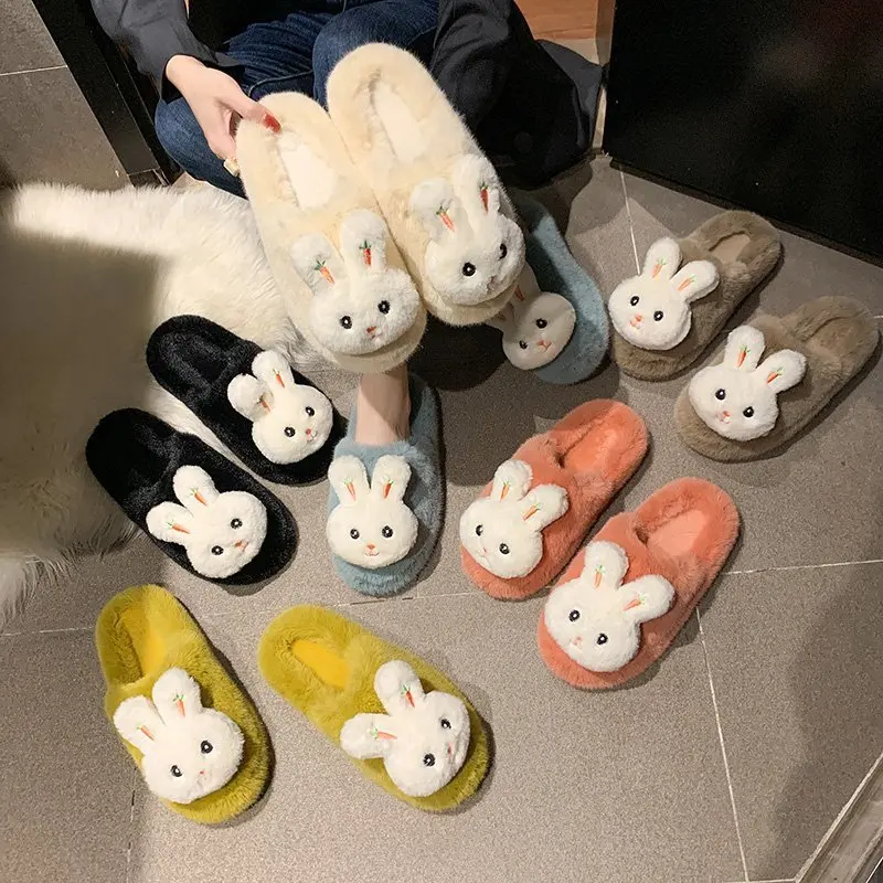 

2020 Autumn and Winter Slippers Korean Cartoon Plush Slipper Flat Home Non-slip Shoes Warm Baotou Cotton Slippers