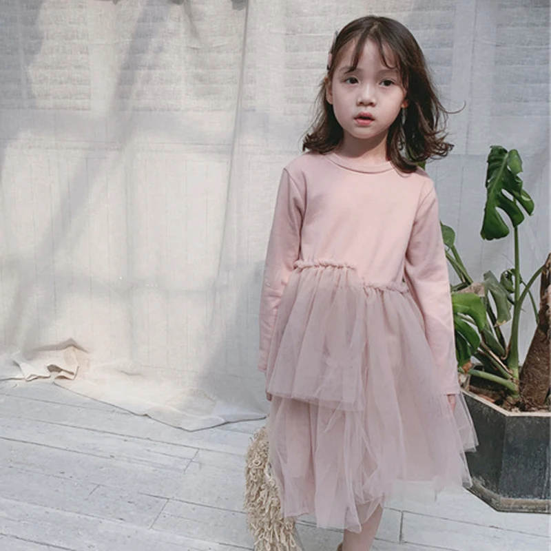 

Humor Bear 2020 Spring Children'S Clothing New Girls Long-Sleeved Lapel Irregular Mesh Autumn College style Princess Girls Dress