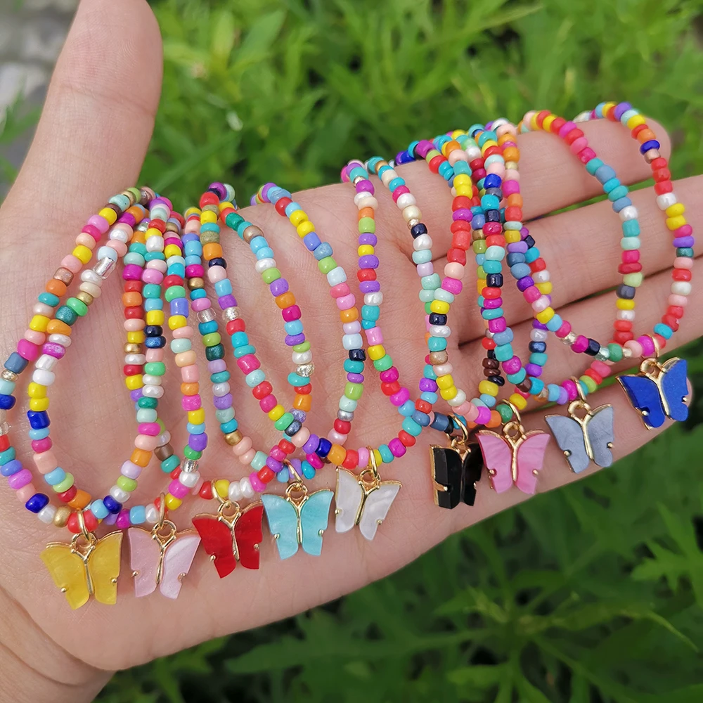 

2021 Cute Butterfly Pendant Necklace for Women Boho Handmade Beads Chain Choker Short Necklace Wholesale Fashion Jewelry