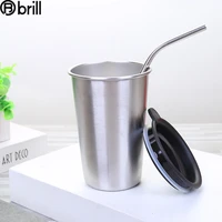 304 stainless steel mug solid color straw vacuum cup straight milk tea mug coffee cup with lid tazas de cafe creativas canecas