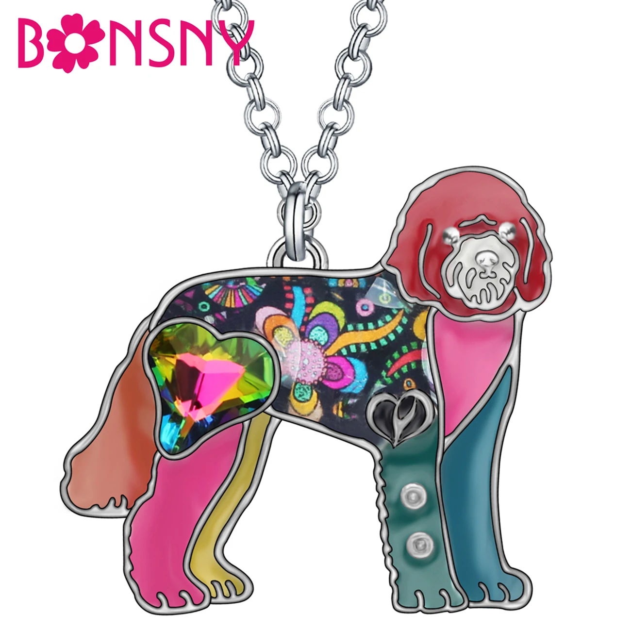 

Bonsny Enamel Alloy Newfoundland Dog Necklace Pendant Chain Choker Standing Animal Jewelry For Women Girls Pet Lovers Decoration