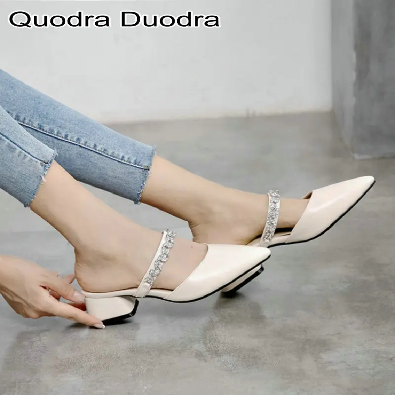 

Women pumps shoes Pointed Toe Wedding Shoes Women Buckle Strap Crystal Pumps Sweet casual shoes Thick heels Slip-on Big size