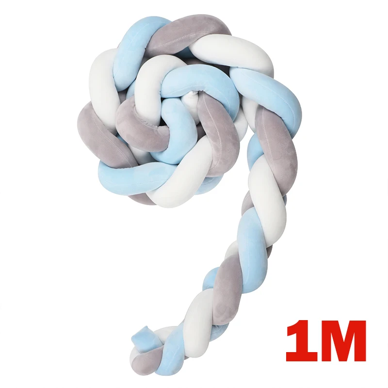 Blue 1M 1 м/2 м ручная работа, бампер для новорожденной кровати, чистый тканый плюшевый узел, бампер для кроватки, детская кровать, защита для кроватки, декор для детской комнаты - Цвет: Blue 1M