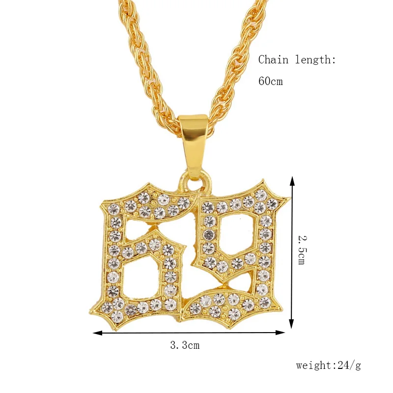 Цепочка унисекс в стиле панк с кулоном виде номера 69 золотого и серебряного