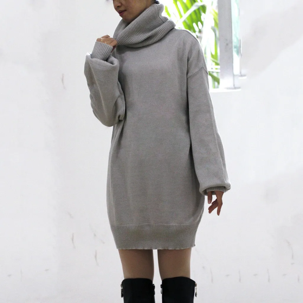 Winter Turtleneck Sweater Women Solid Long Sleeve Knitted Loose Jumper Dress Casual Simple Female Pullovers | Женская одежда