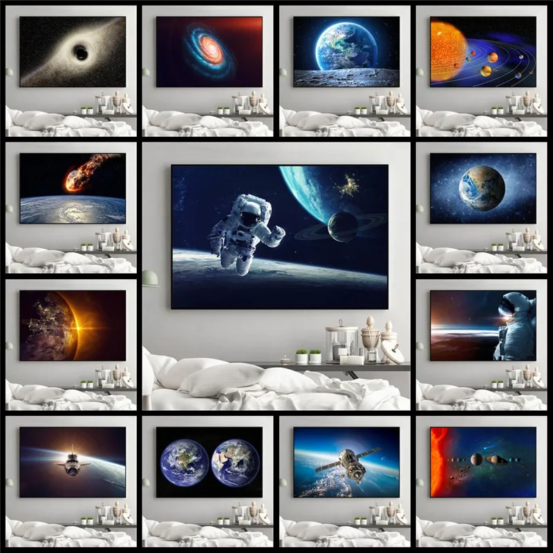

Картина на холсте, постеры с изображением космоса, звезд, астронавта, планеты, дыр, Вселенная, земля, метеорит, Настенная картина для домашне...
