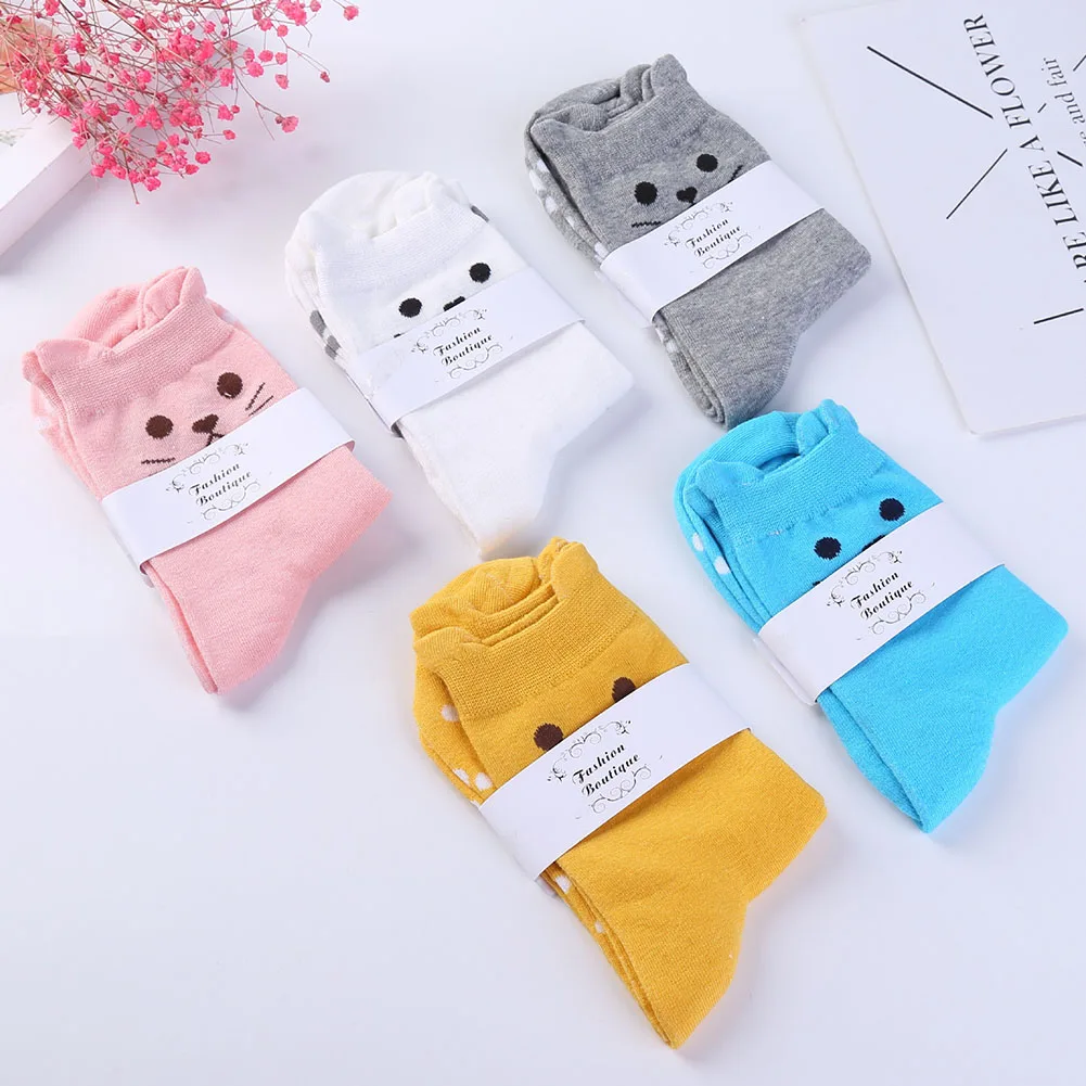 5 пар женские забавные Теплые осенние короткие носки с забавным котом новинка