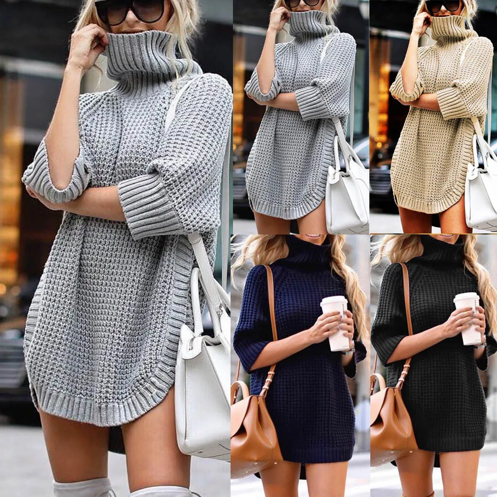 

FREE OSTRICH Fashion women's casual irregular solid color long-sleeved sweater high collar warm breathable comfortable sweater