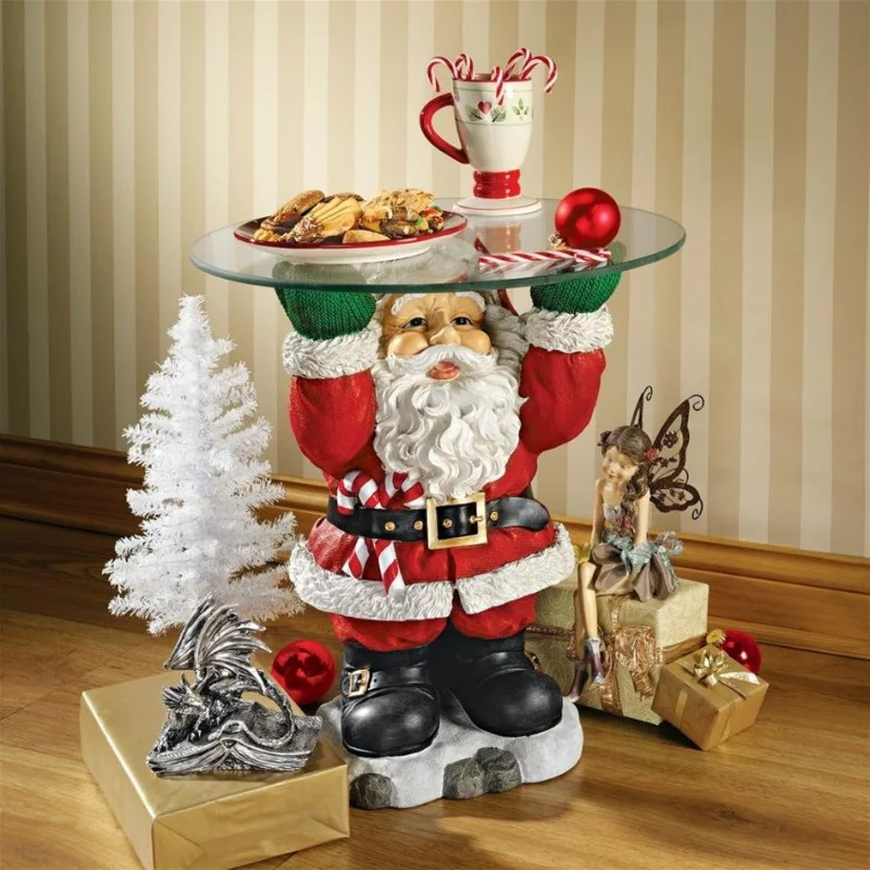 

Santa Claus Tray Santa Claus Biscuit Candy snack Gift Display Resin Sculpture Glass Top Table Christmas Home Craft Decoration