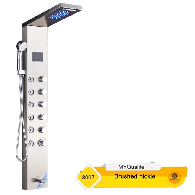 8007 Brushed Nickel Светодиодный светильник из нержавеющей стали, душевая панель, кран, настенный спа массажная система, душевая колонка, Цифровой температурный экран - Цвет: 8007 Brushed Nickel
